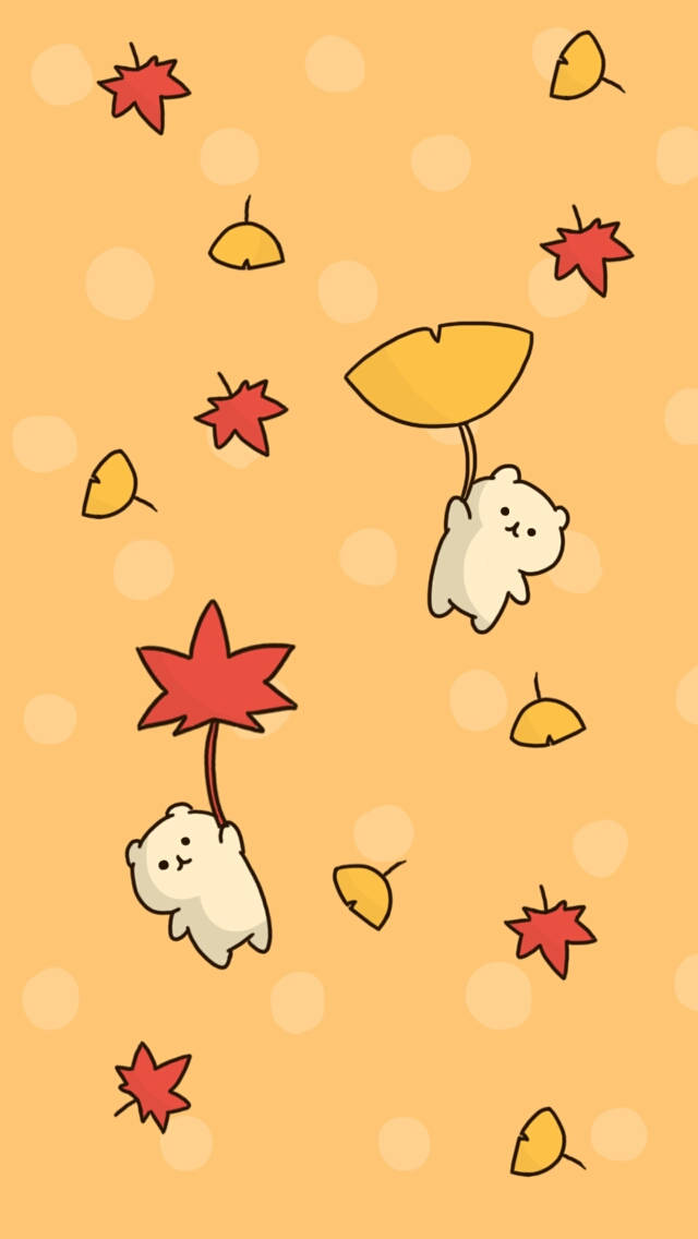 Kawaii Hd Autumn Leaves And Bears Background