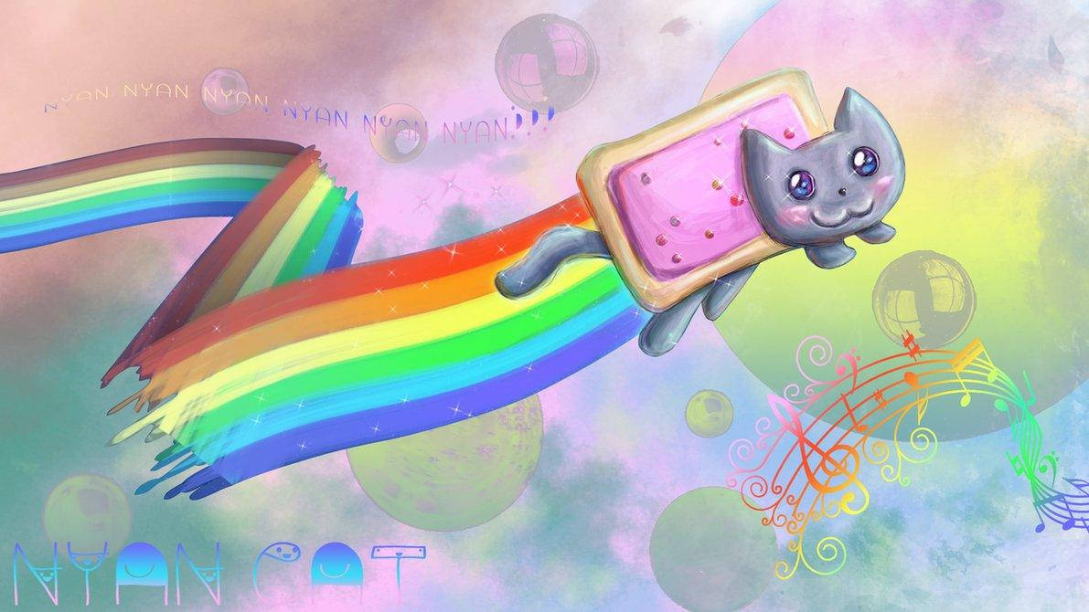 Kawaii Nyan Cat Flying Around Background