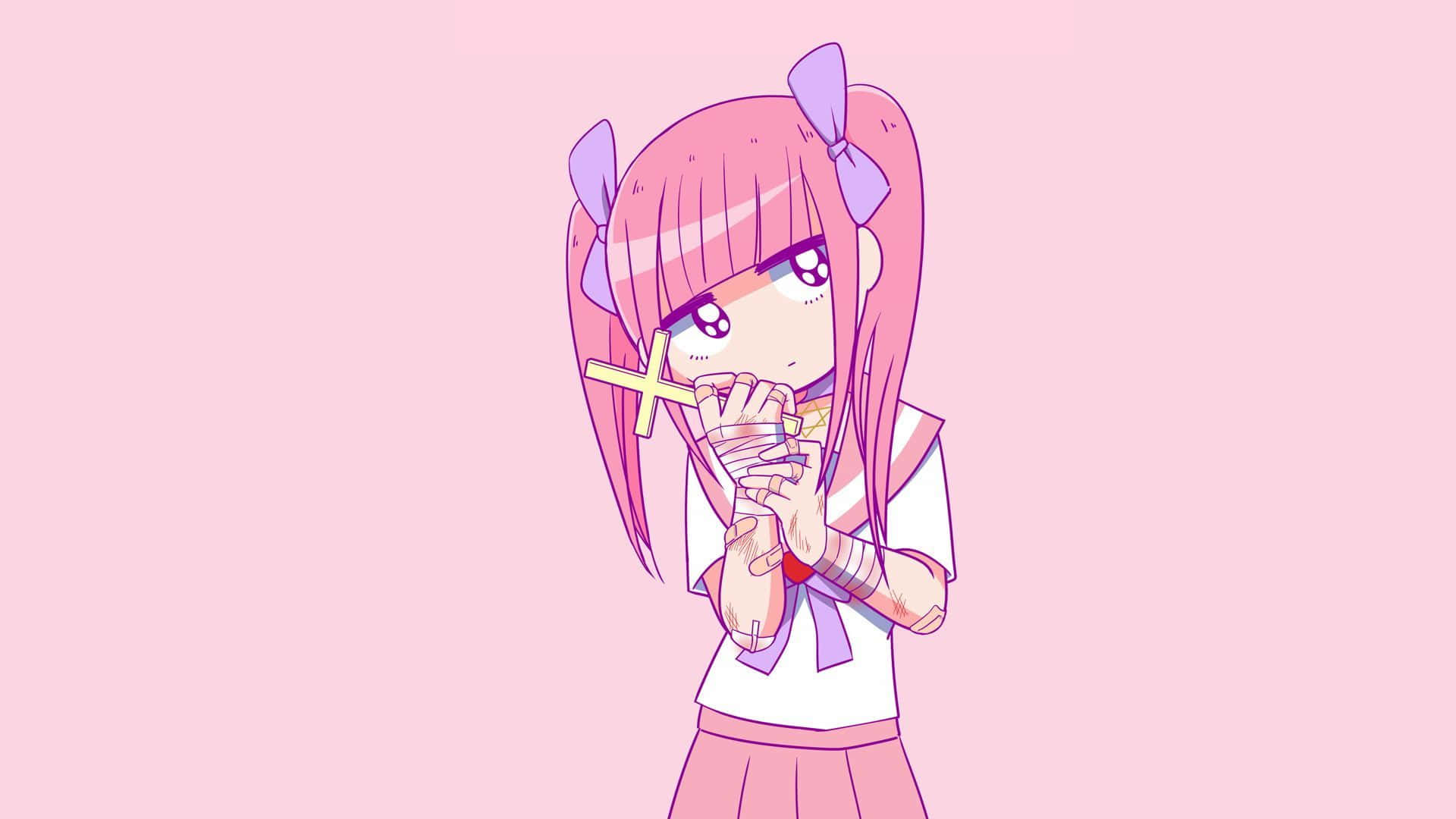 Kawaii Pink Aesthetic Desktop Wallpaper: Escape To A World Of Cuteness Background