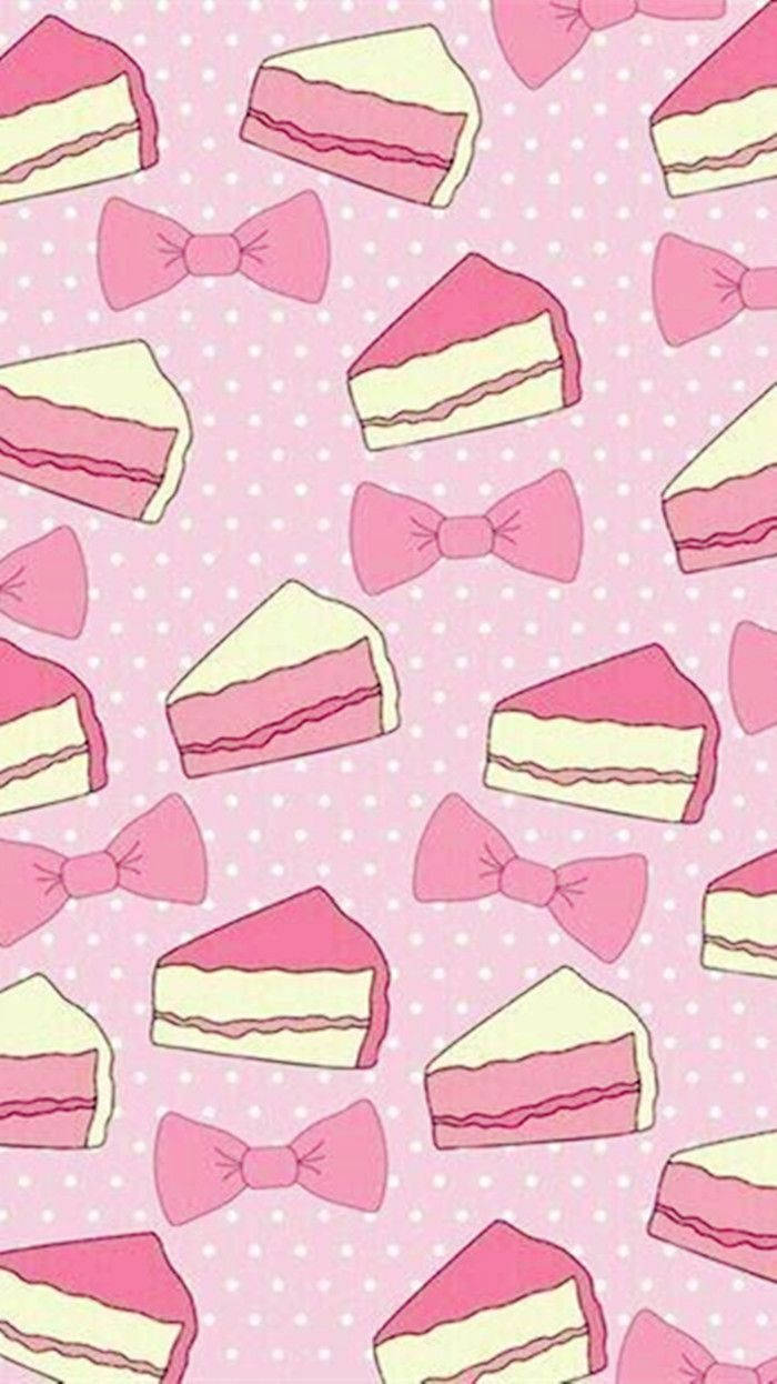 Kawaii Pink Cake And Ribbons Collage Background