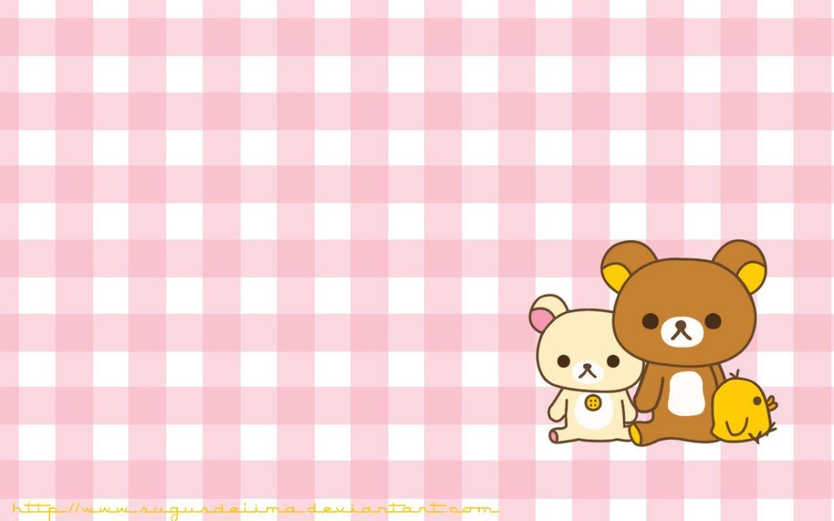 Kawaii Pink Checkered Background With Rilakkuma And Friends Background