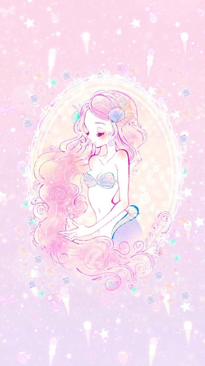 Kawaii Pink Mermaid Framed Background