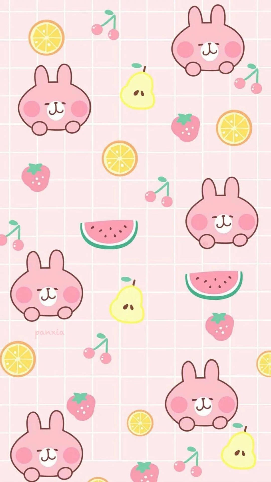 Kawaii Pink Rabbit And Fruits Collage Background
