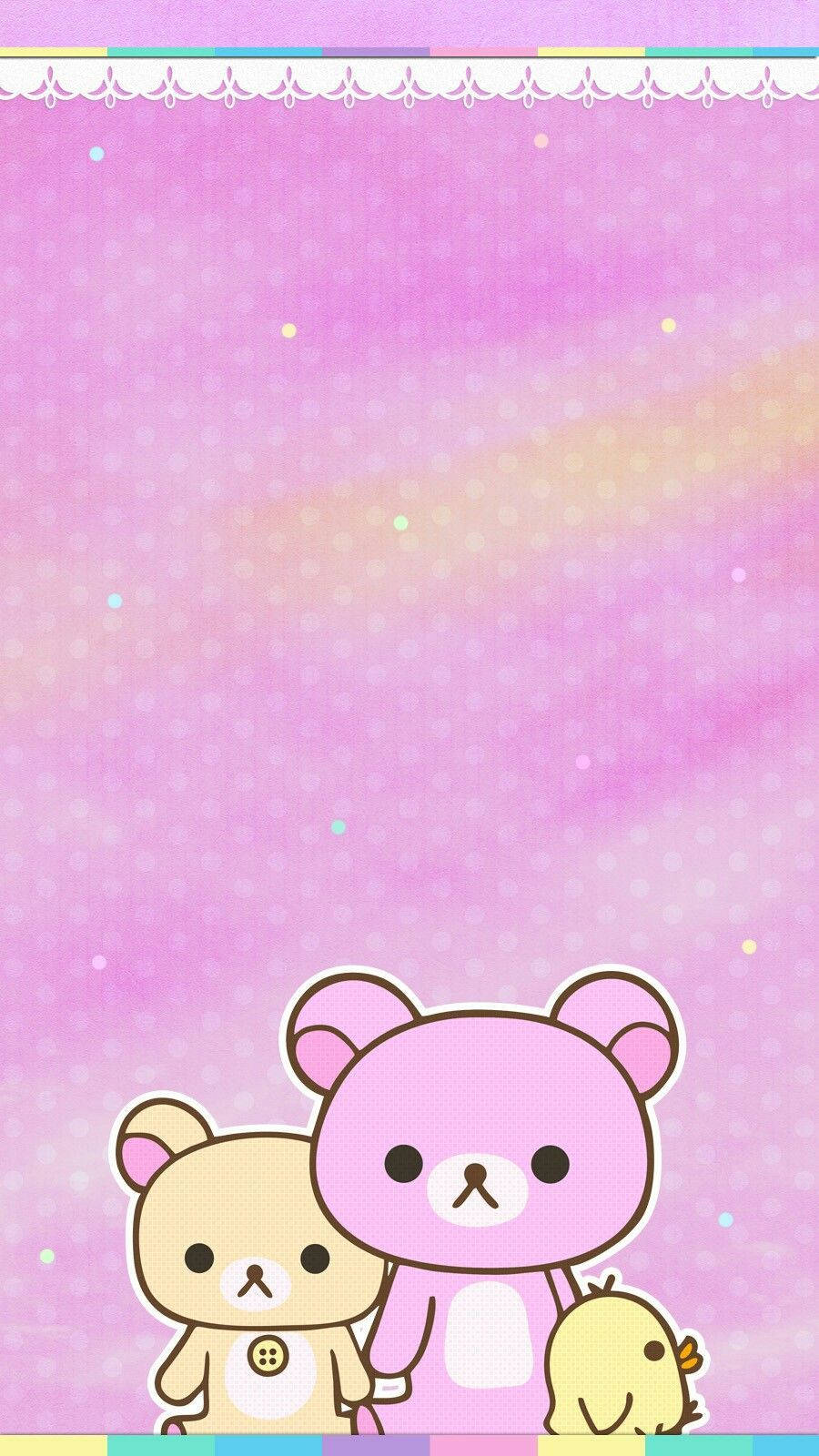 Kawaii Pink Rilakkuma Characters On Colorful Pink Background