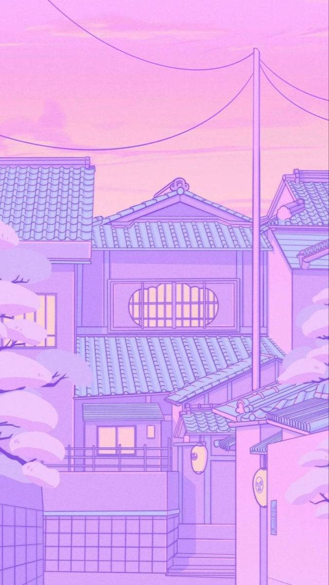 Kawaii Purple And Pink Houses Background