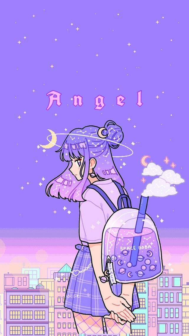 Kawaii Purple Angel Girl Background