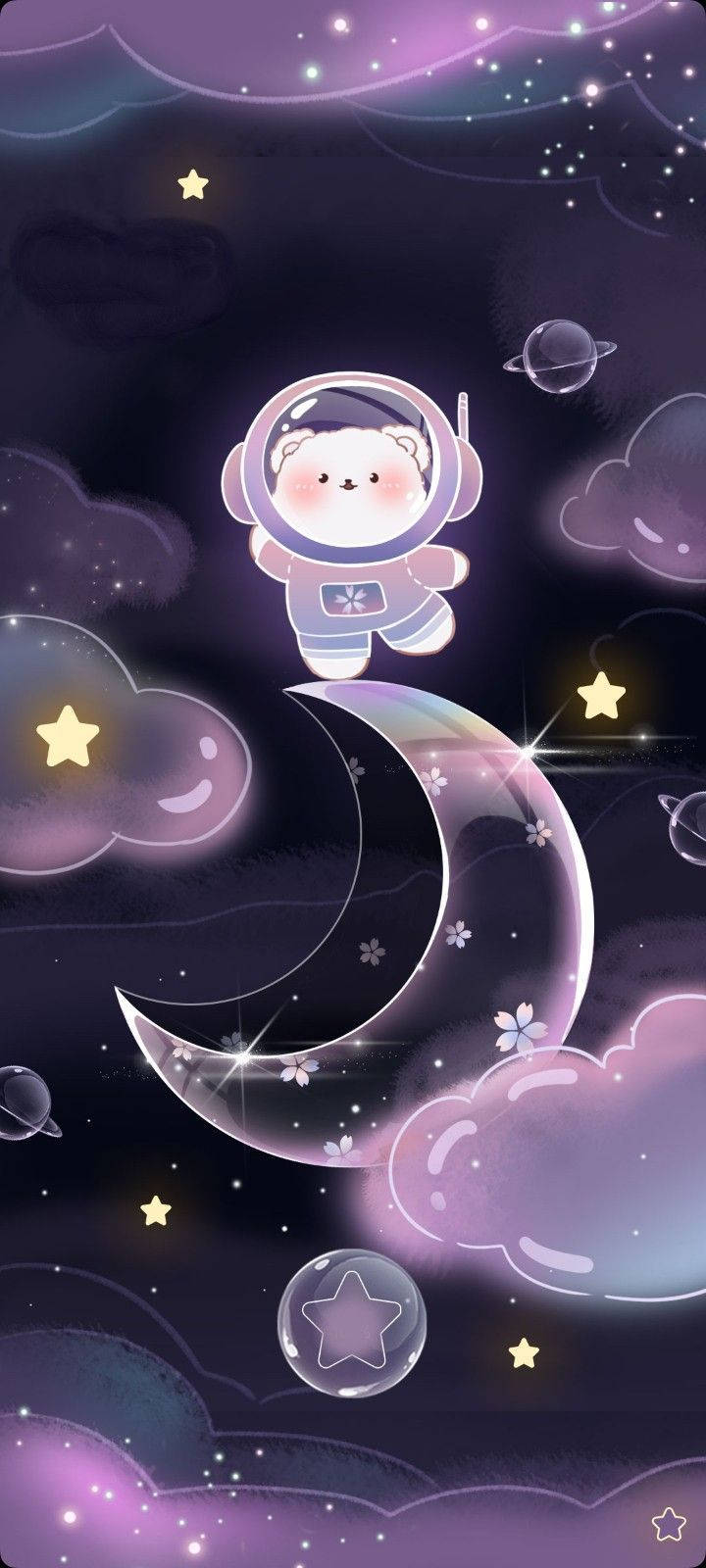 Kawaii Purple Bear Astronaut Background