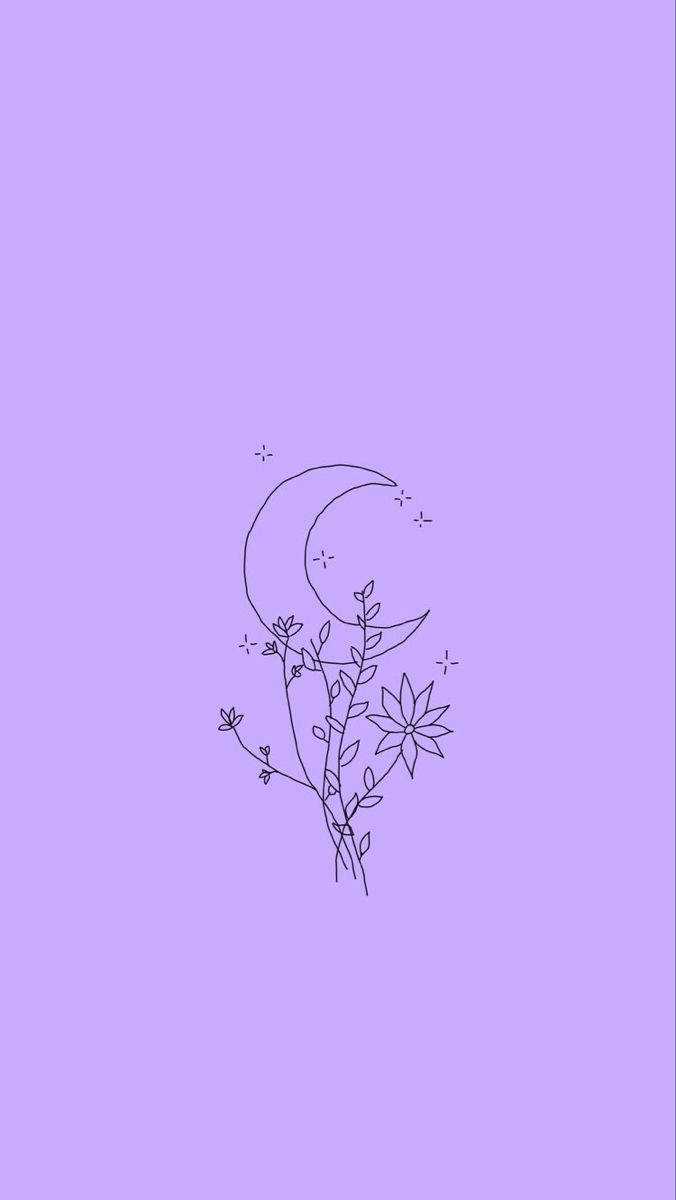 Kawaii Purple Flowers And Moon Background