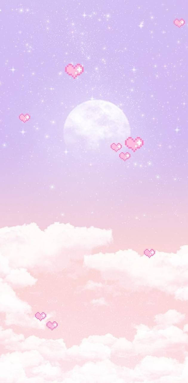 Kawaii Purple Sky With Hearts Background