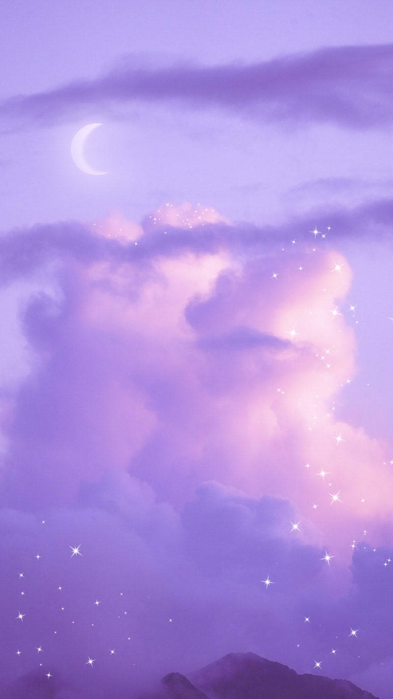 Kawaii Purple Sky With Moon Background