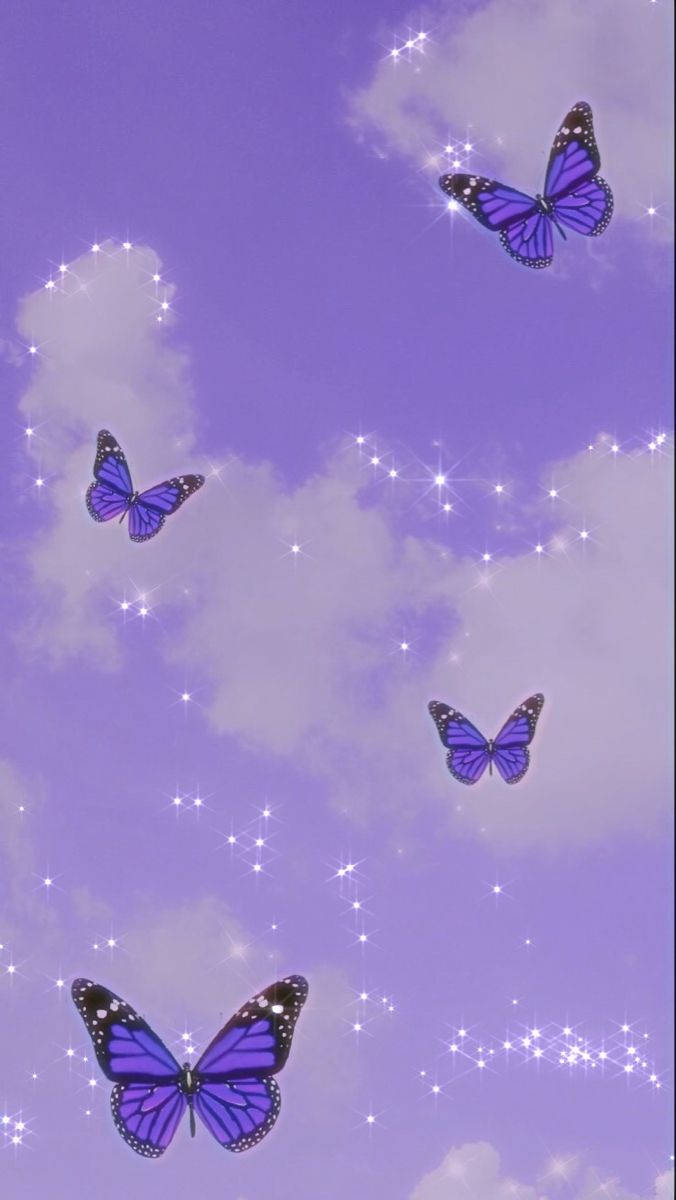 Kawaii Purple Sparkling Butterflies Background