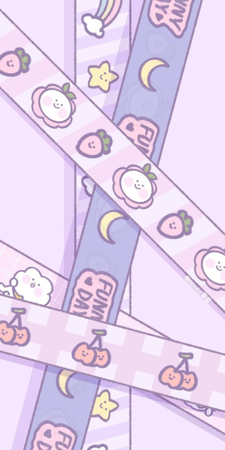 Kawaii Purple Strips With Fruit Icons Background