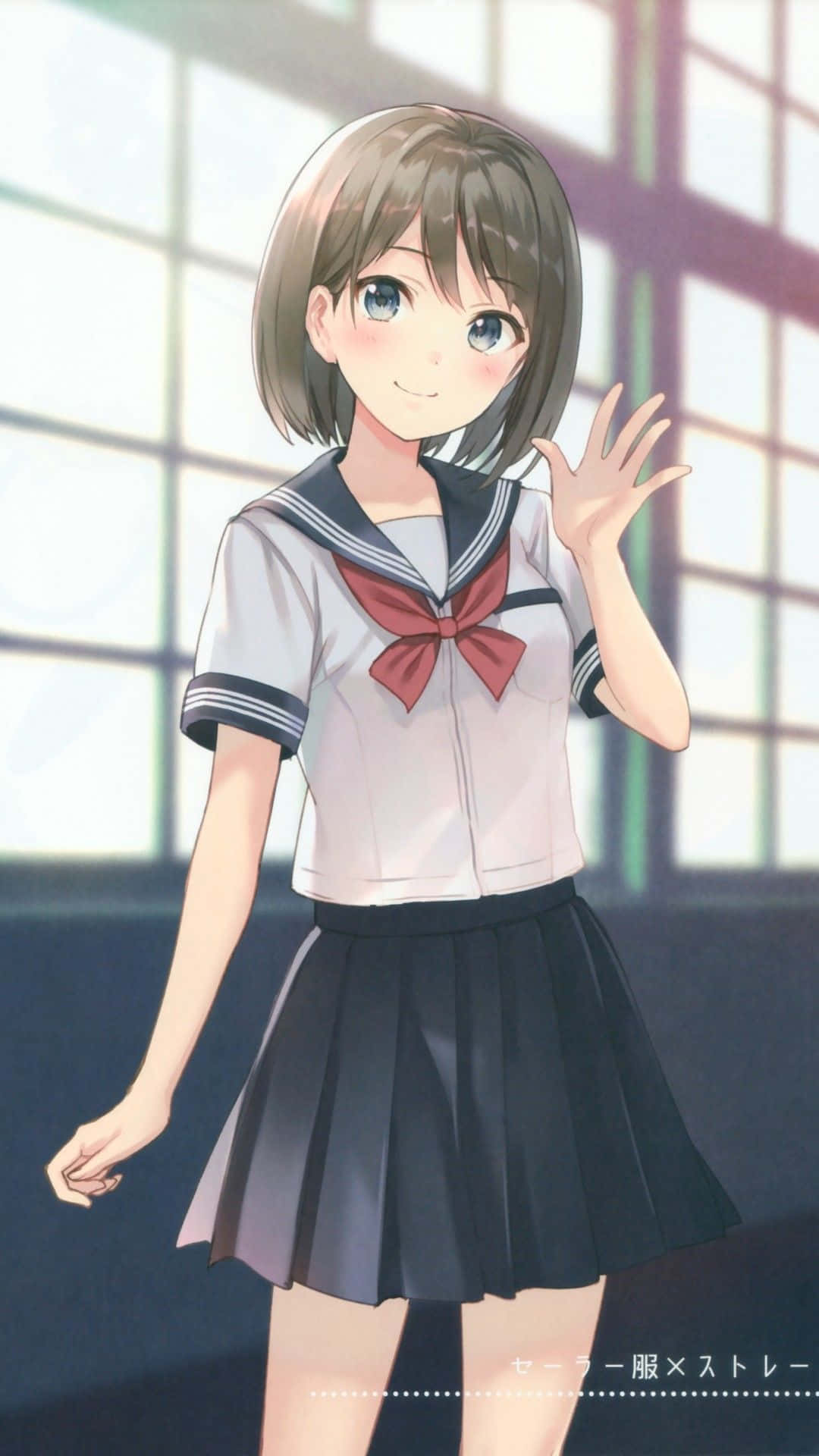 Kawaii School Girl Uniform Waving Background