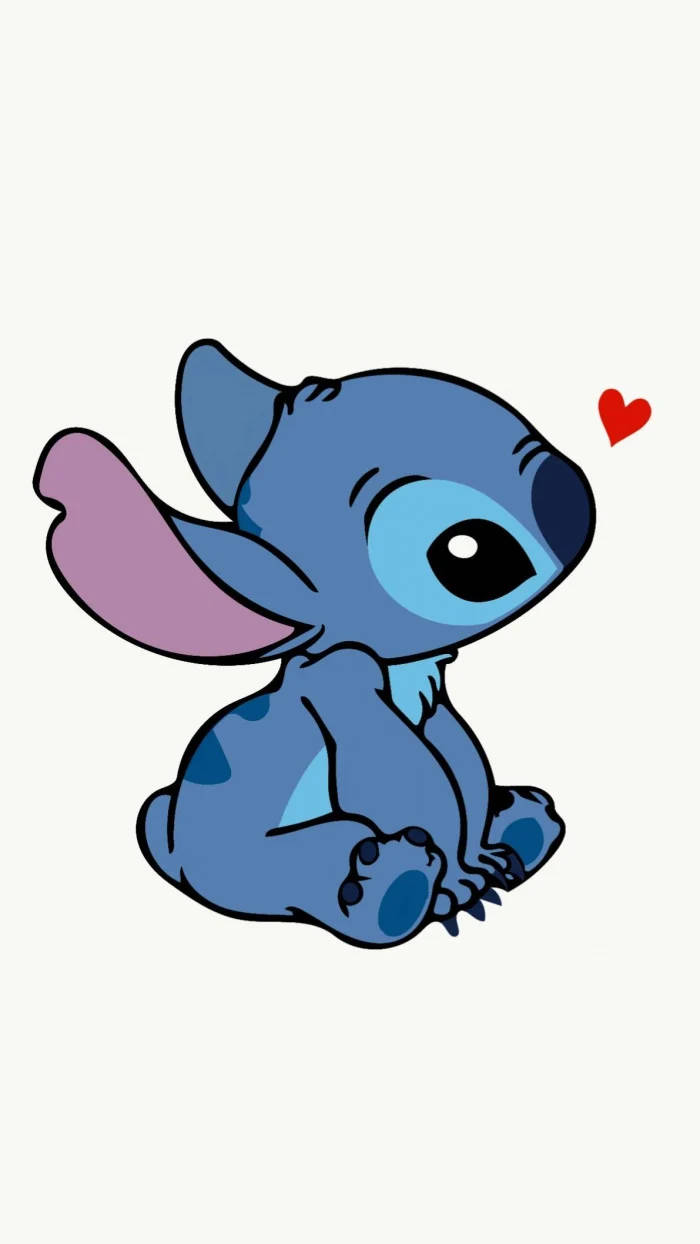 Kawaii Stitch With Tiny Heart And White Backdrop Background