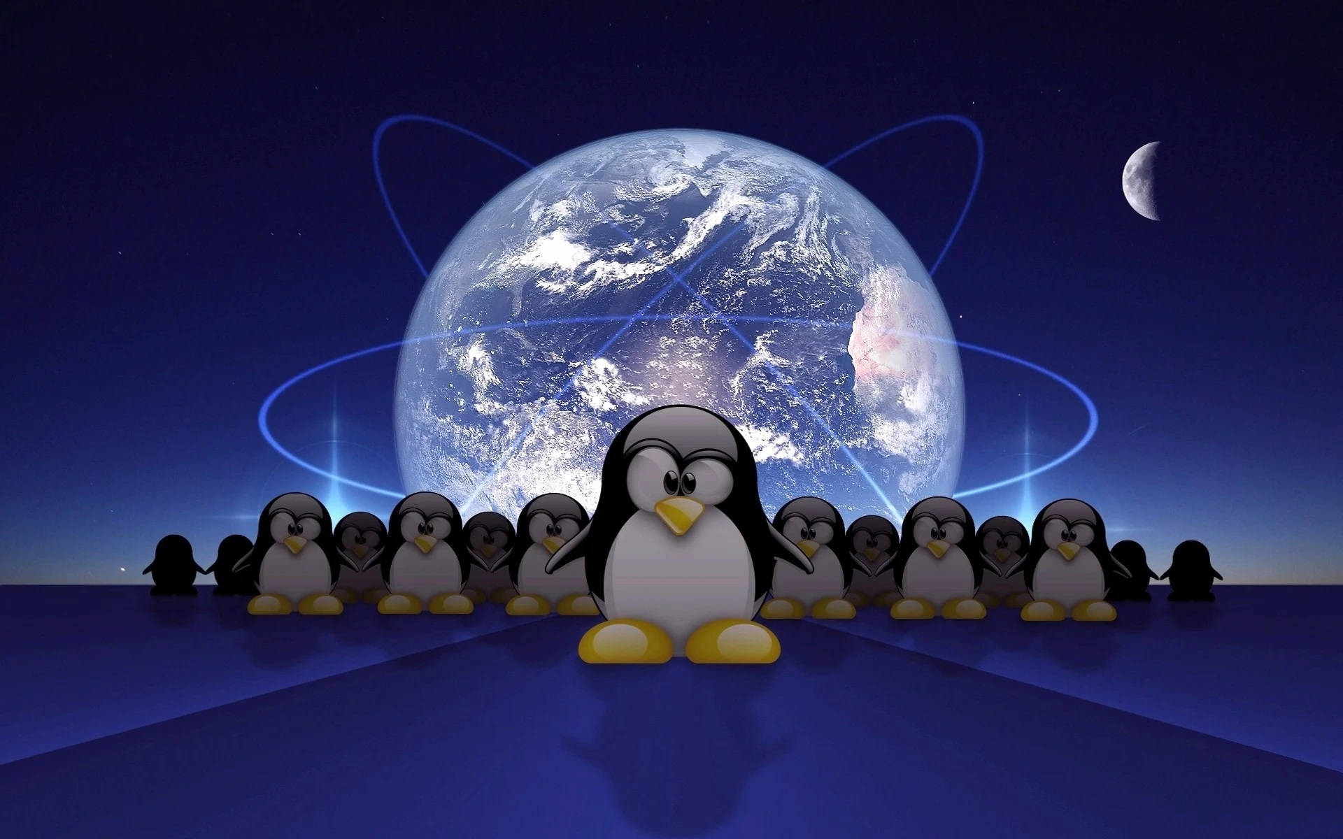 Kawaii Tux Penguins With Earth Linux Desktop Digital Art