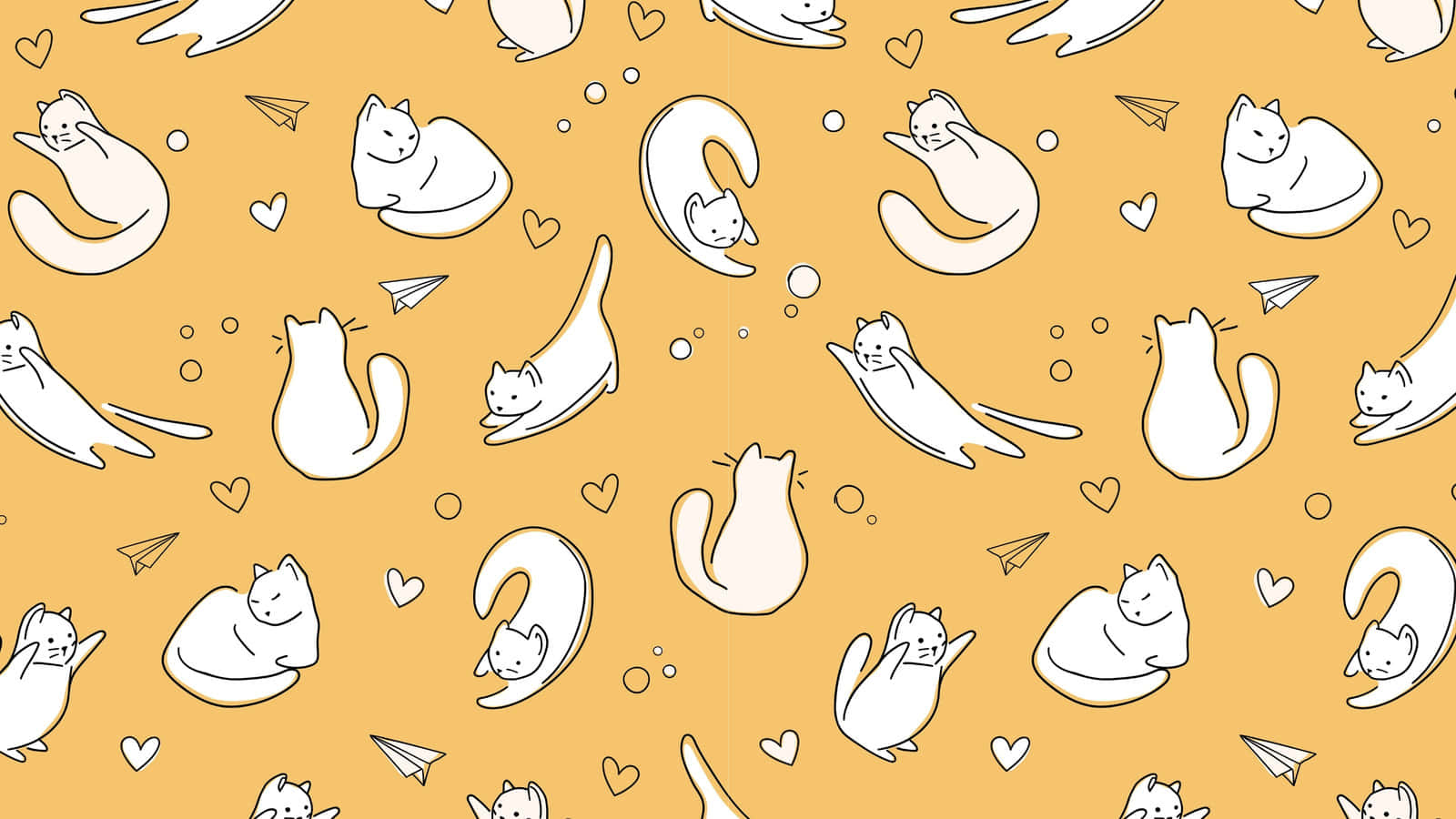 Kawaii Yellow Cute Cat Pattern Background