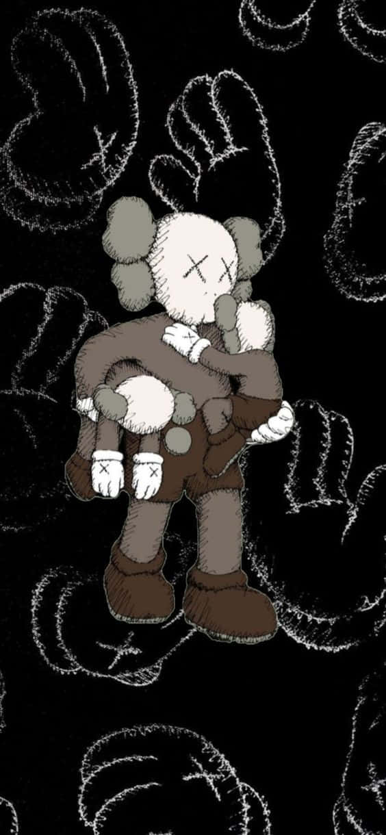 Kaws Teddy Bear Art Black And White Background