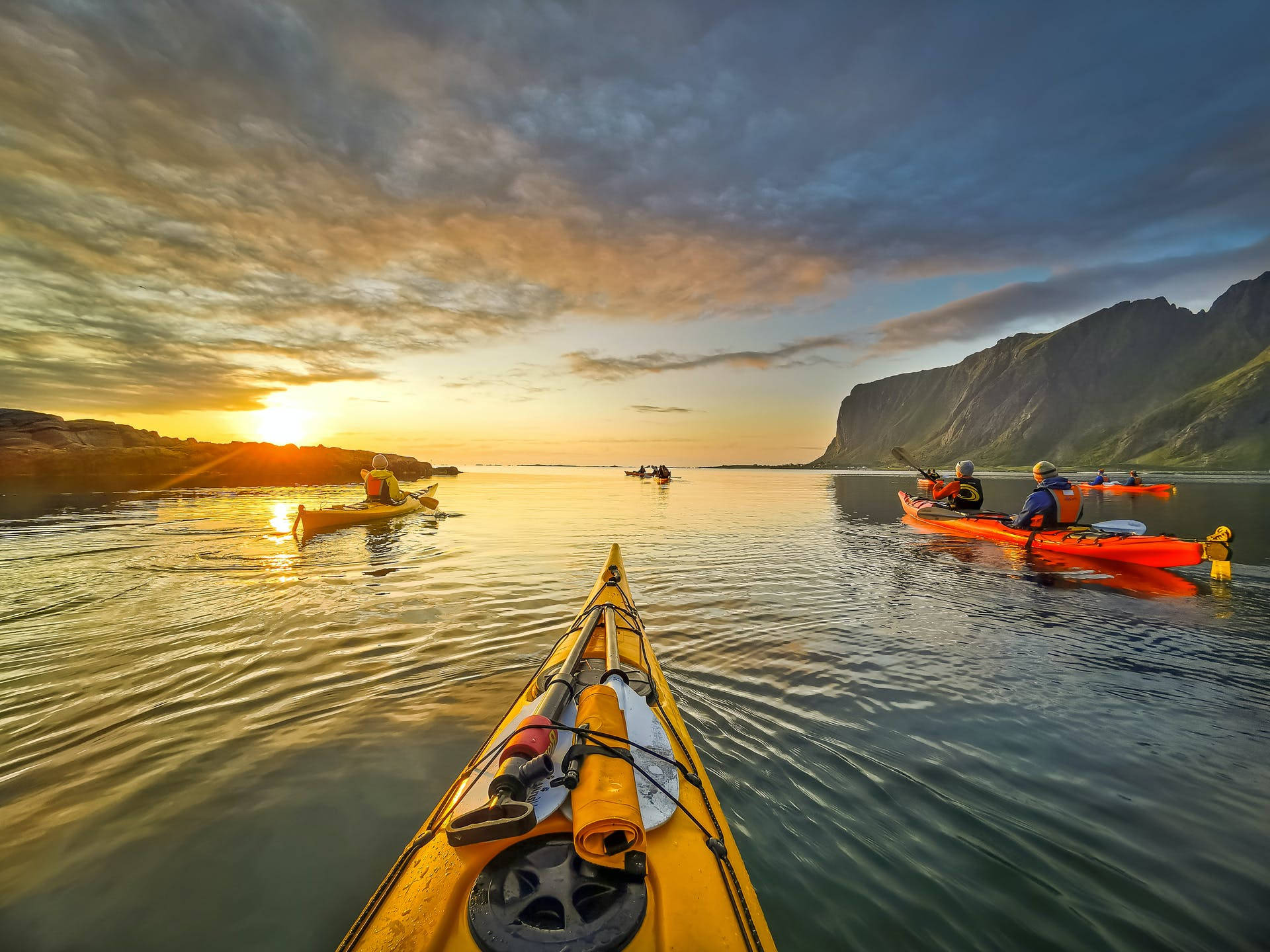 Kayaking At Sunset Background