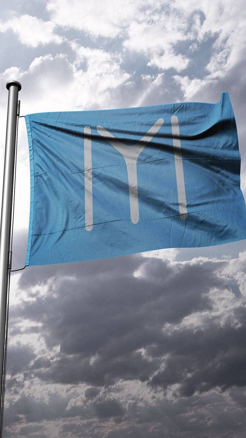 Kayi Blue Flag On A Pole Background