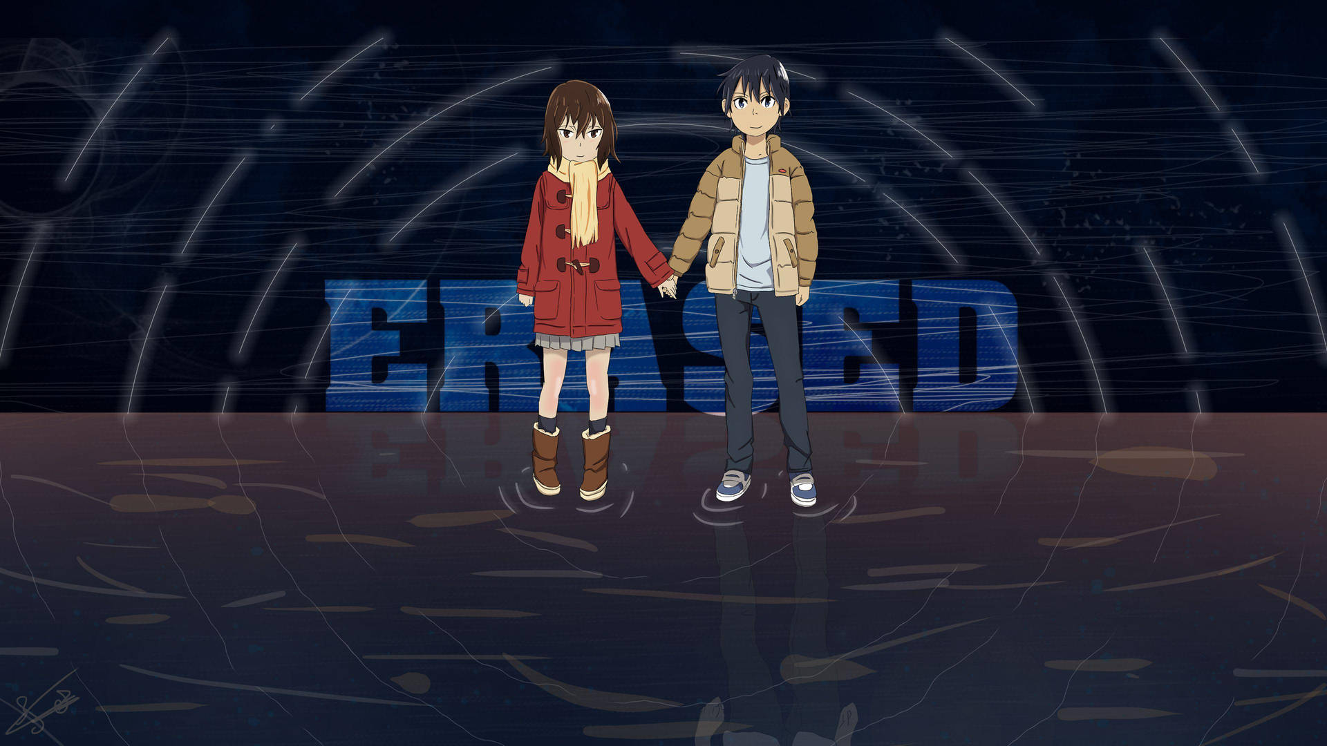 Kayo And Satoru In Erased Background