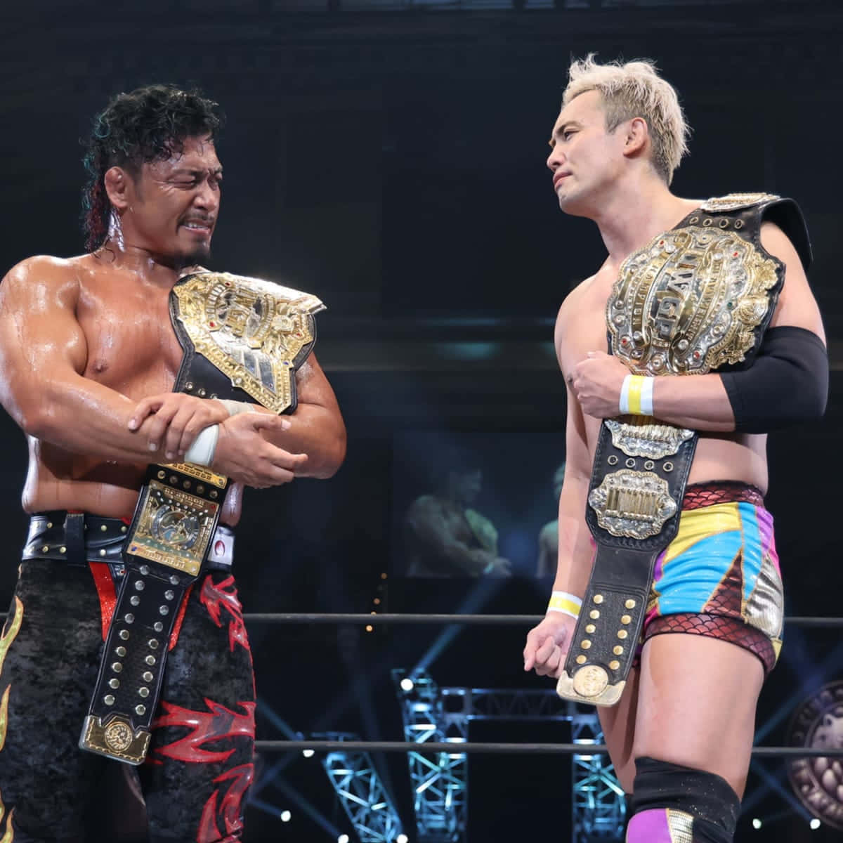 Kazuchika Okada With Champion Shingo Takagi Background