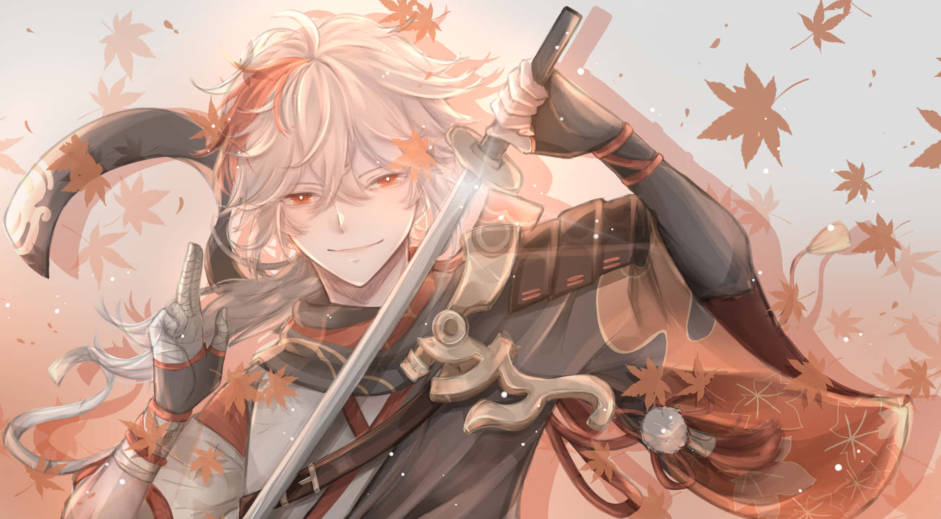 Kazuha Fanart Painting Brandishing His Sword Background