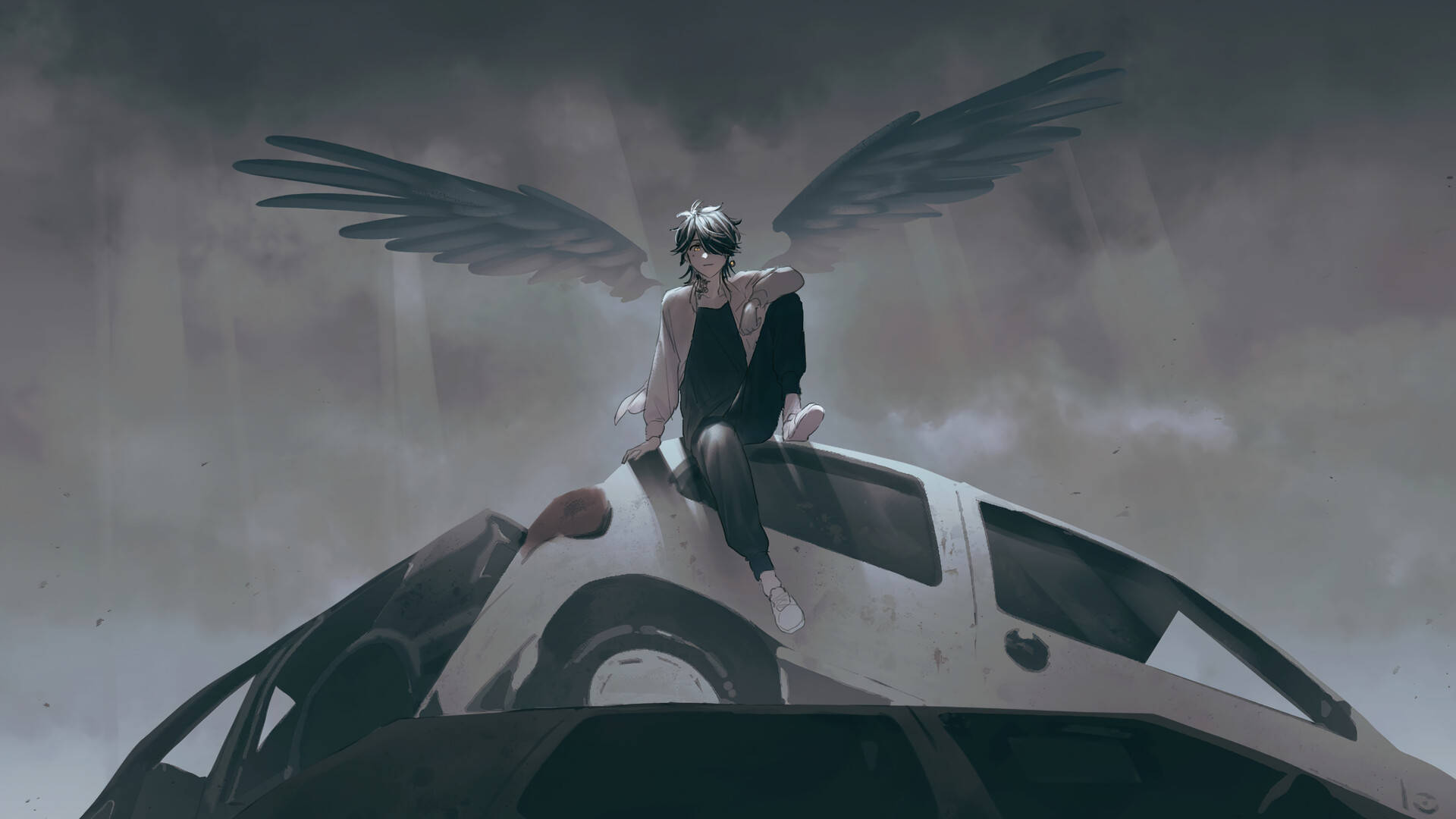 Kazutora Hanemiya With Black Wings Background