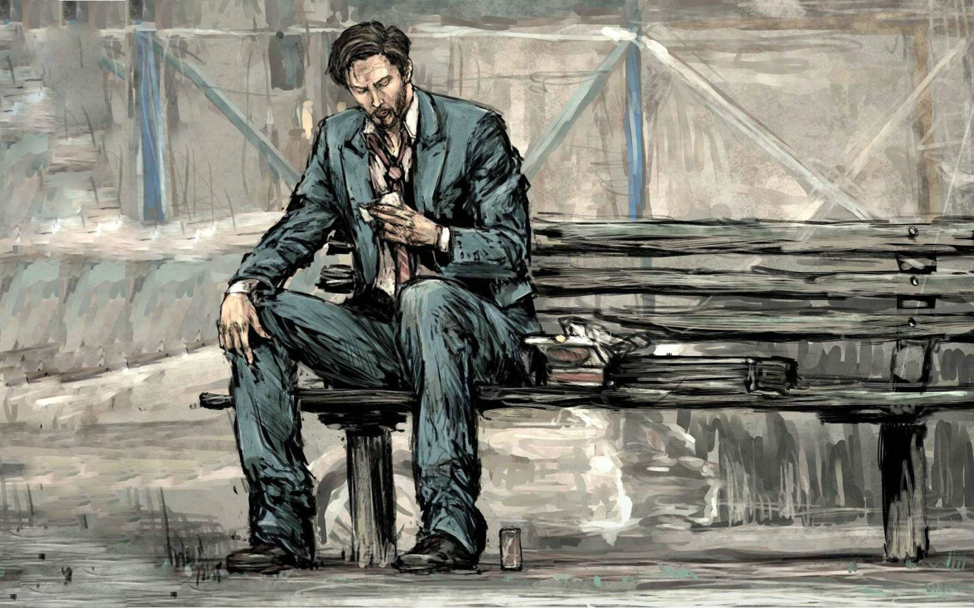 Keanu Reeves Sad Drawing Background