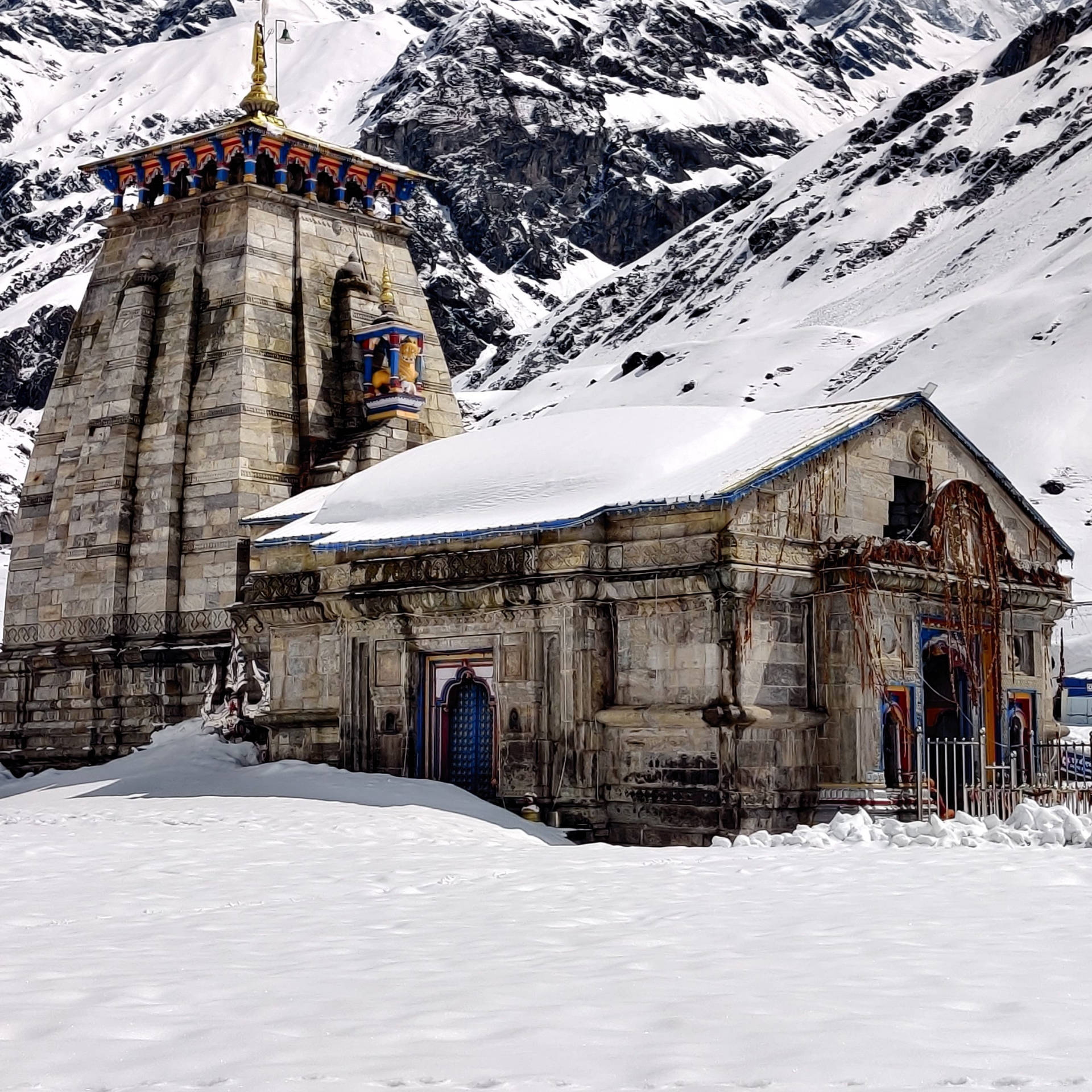 Kedarnath Temple With Snow Mountain 4k Background