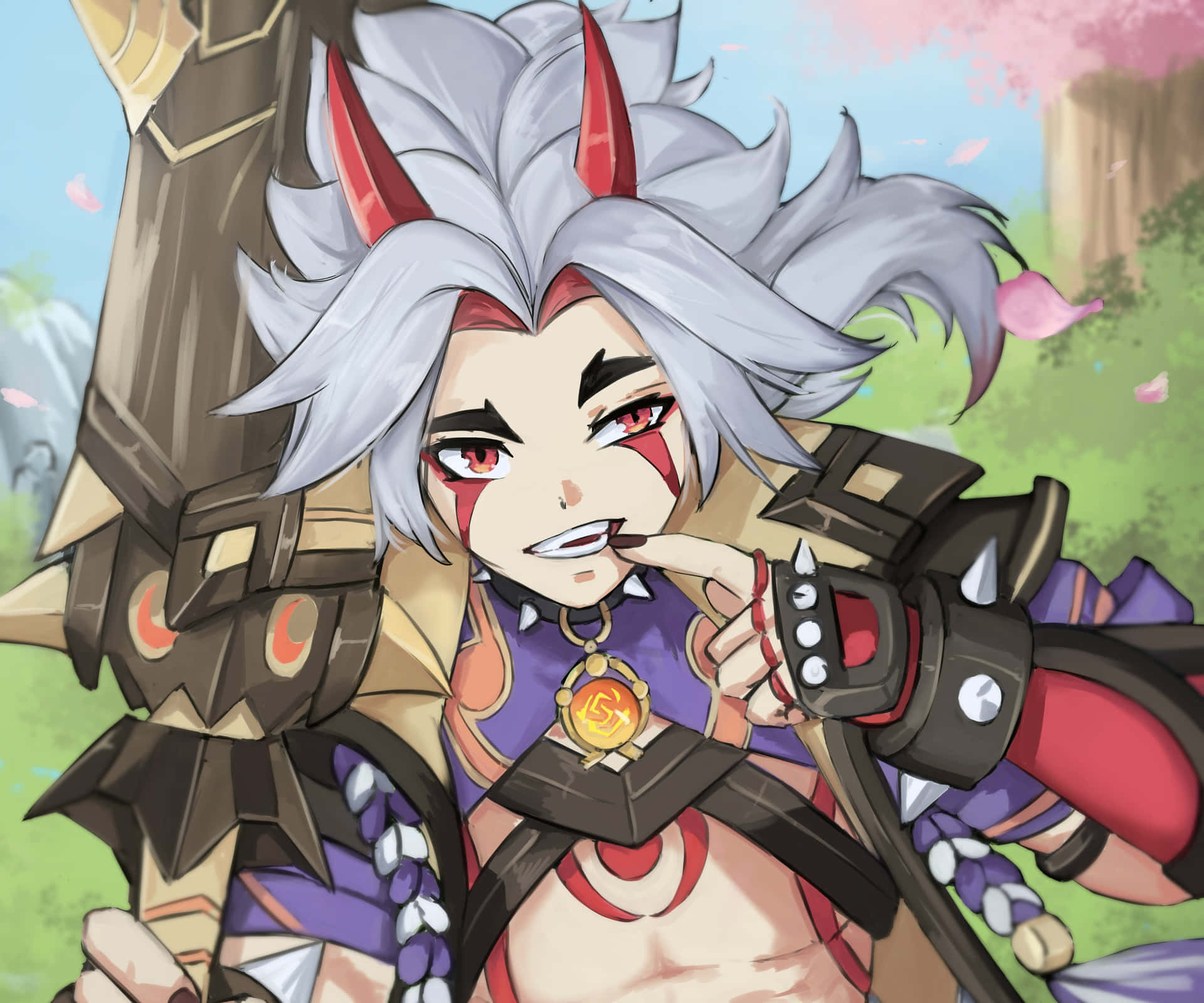 Keep Fighting In The Spirit Of Adventure With Warriors Like Itto From Genshin Impact Background