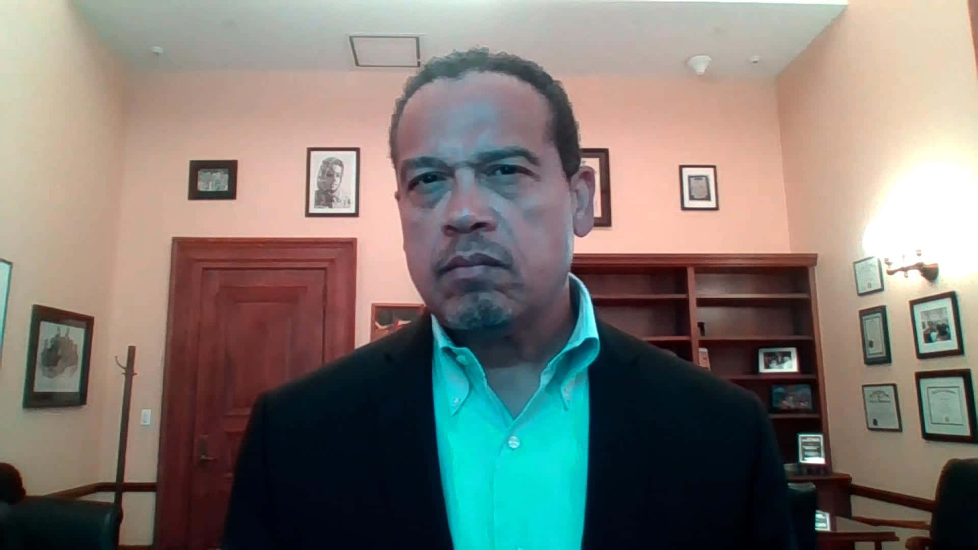Keith Ellison At Home During Virtual Meeting Background