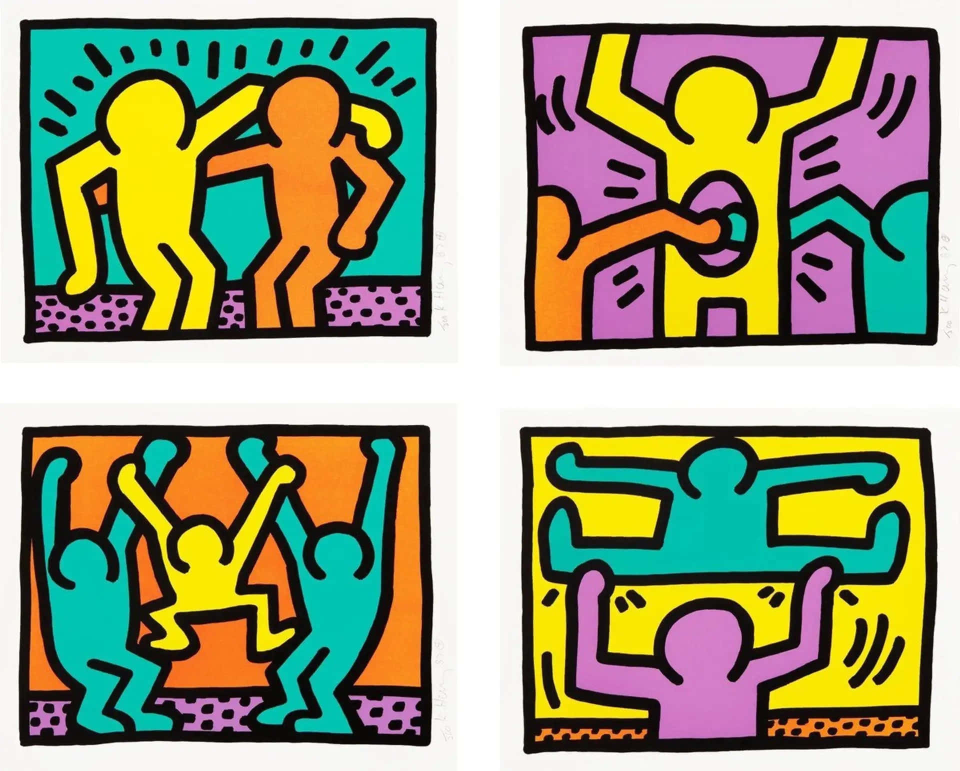 Keith Haring Four Panel Artwork Background
