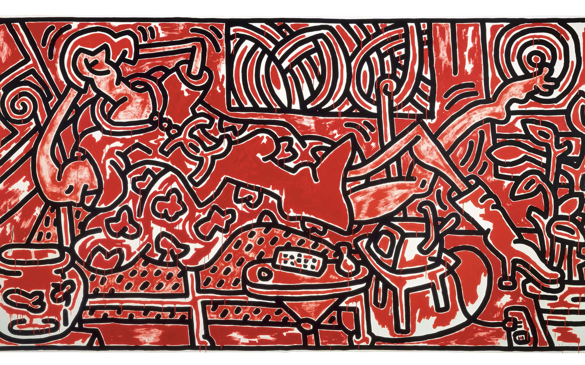 Keith Haring Red Abstract Artwork Background