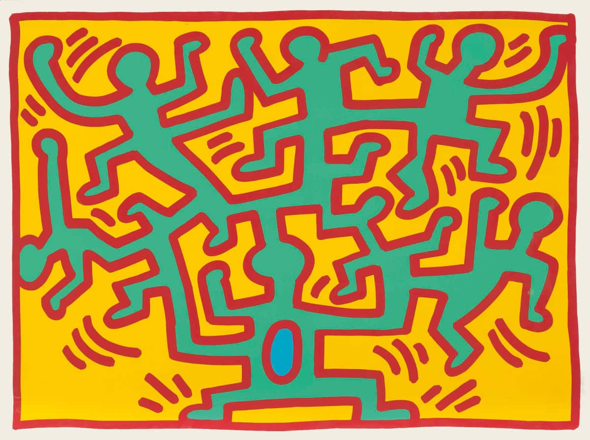 Keith Haring Vibrant Figures Artwork Background