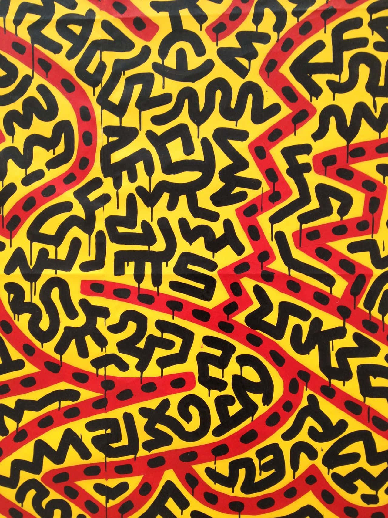 Keith Haring Yellow Red Black Pattern Background
