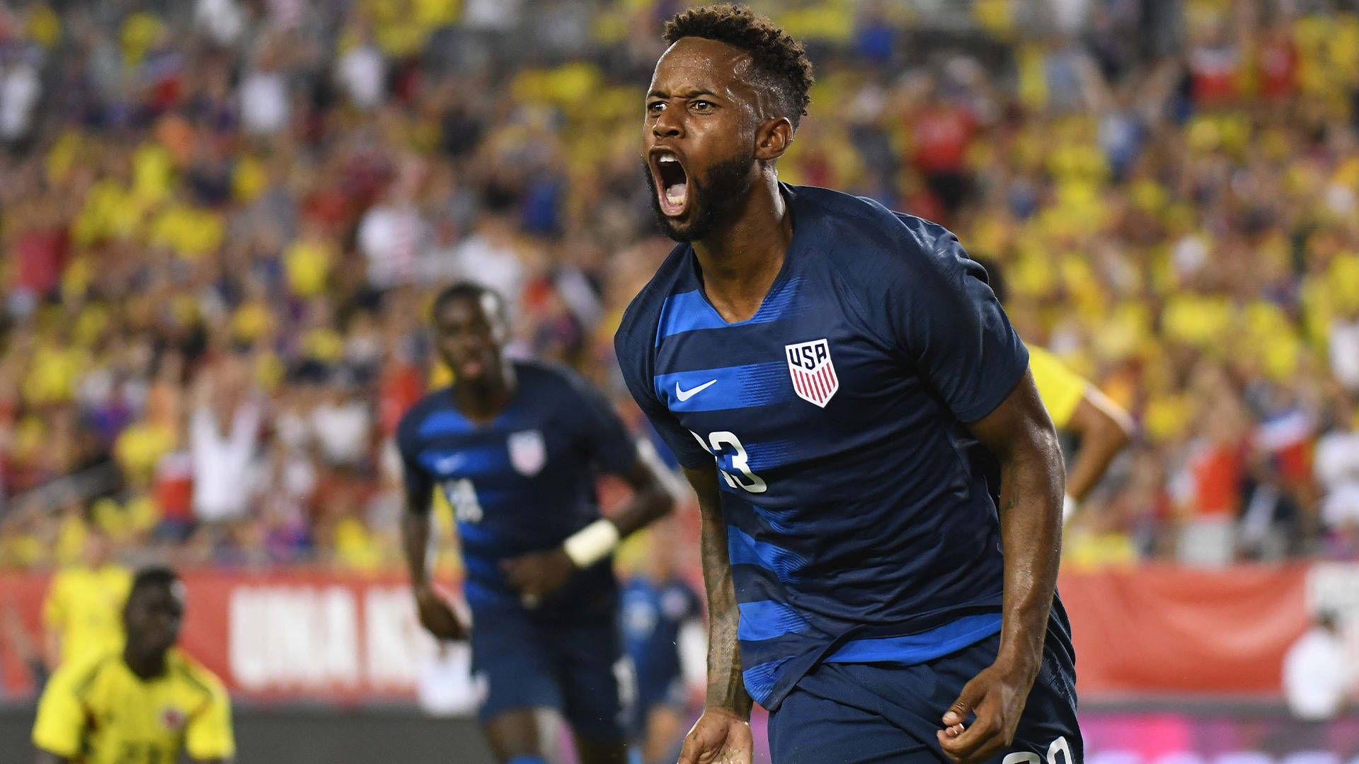 Kellyn Acosta Celebrate Goal United States Football Background