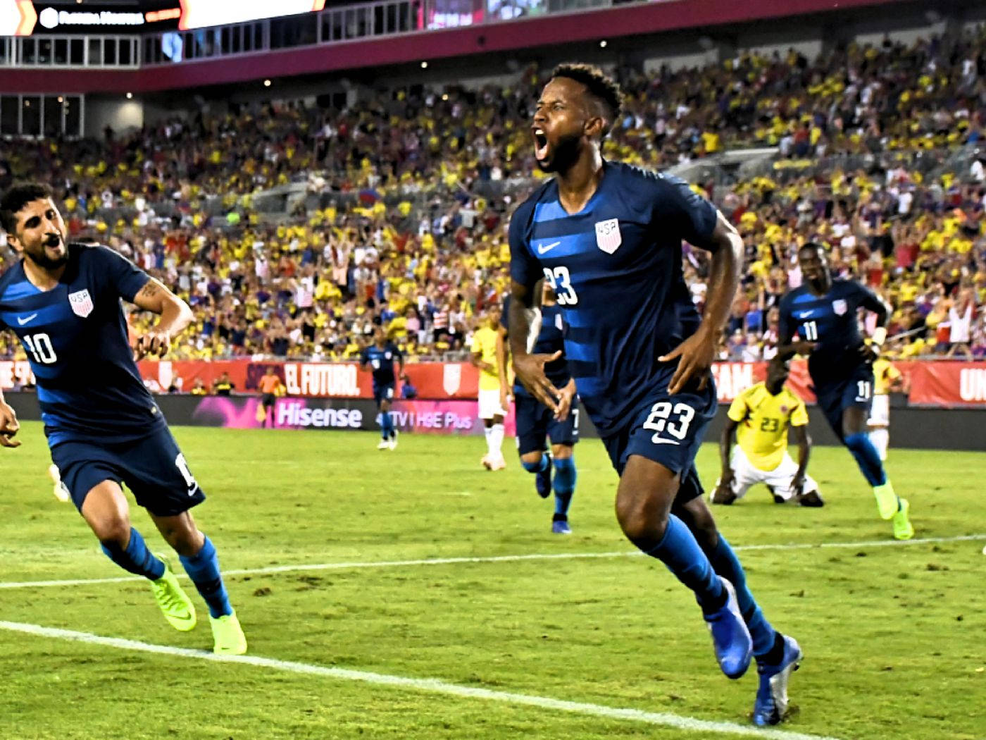 Kellyn Acosta Happy Scream Running Usa Win Background