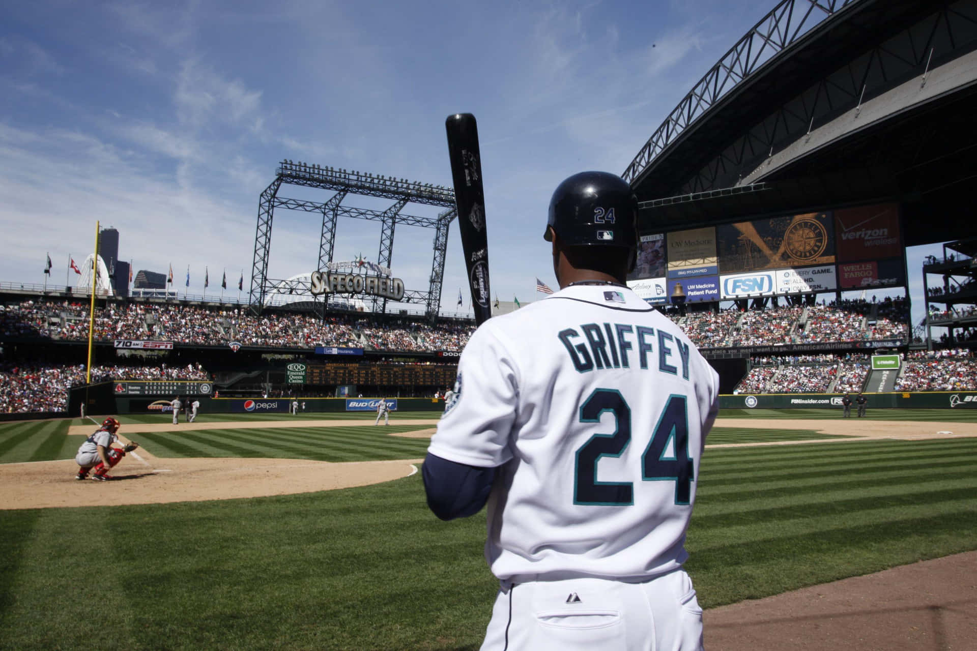 Ken Griffey Jr. Takes Power Swing In Batting Practice. Background