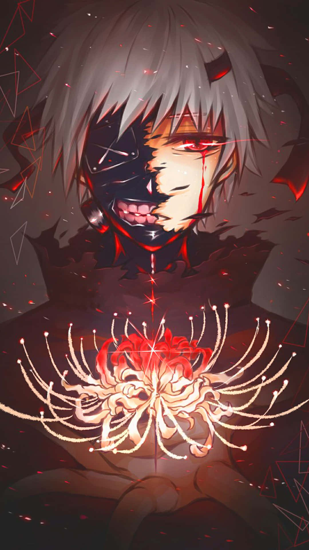 Ken Kaneki Holding Tokyo Ghoul Flower Background