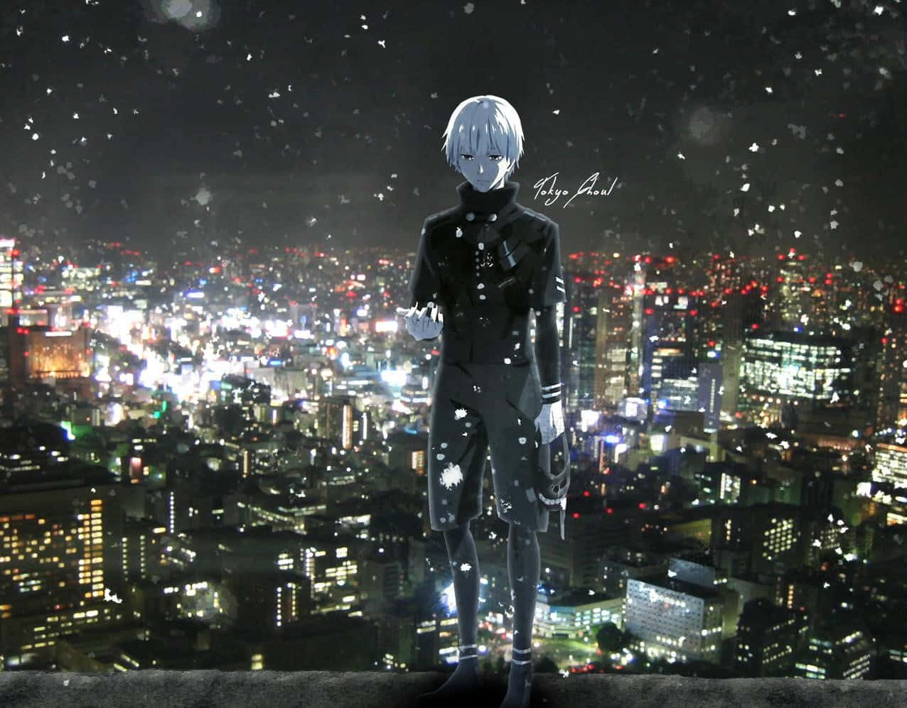 Ken Kaneki On City Tokyo Ghoul Anime Background