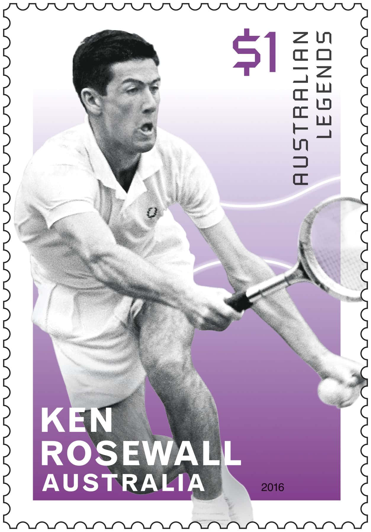 Ken Rosewall Postal Sticker Tennis Player Background