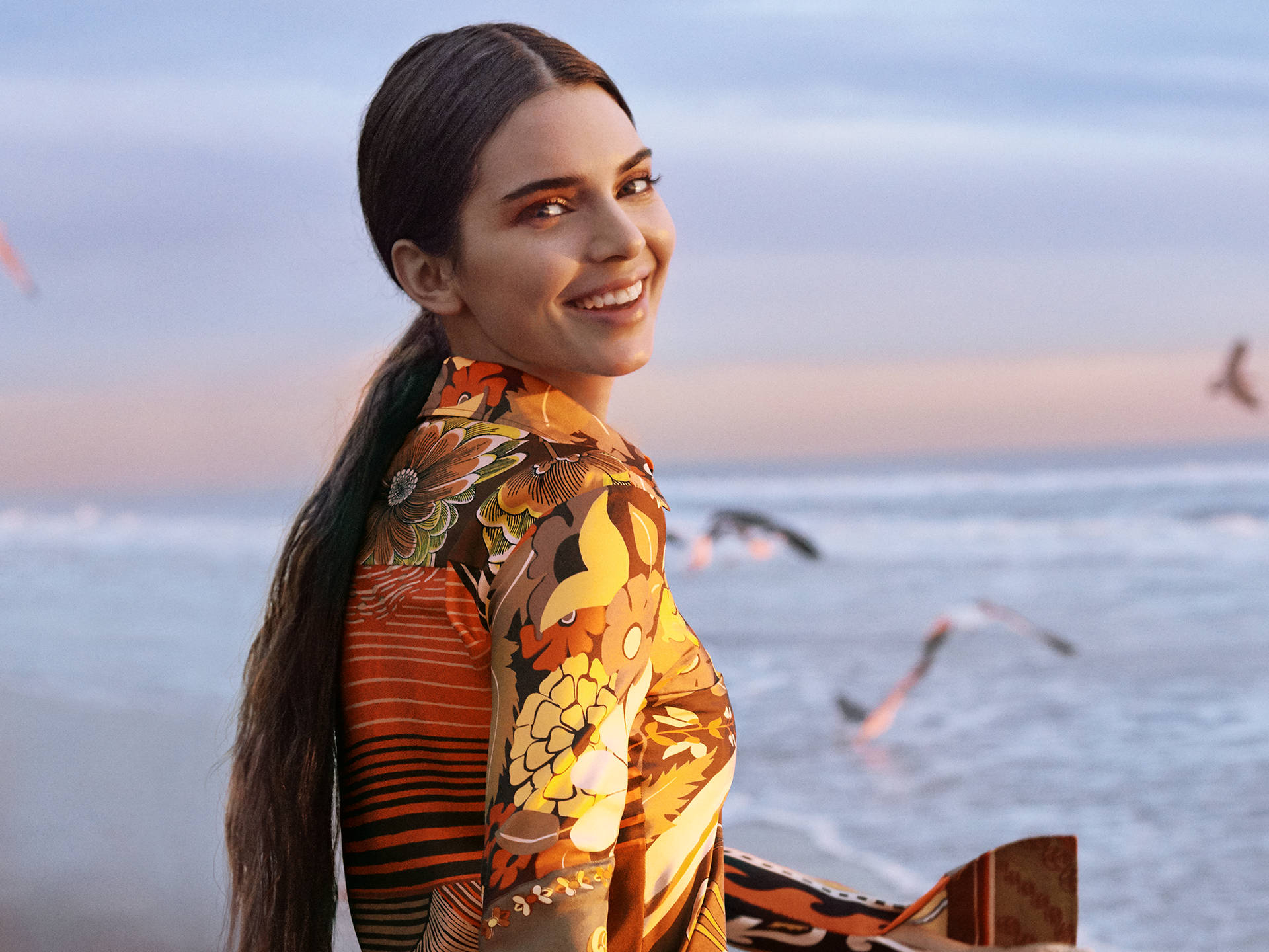 Kendall Jenner By The Beach Background