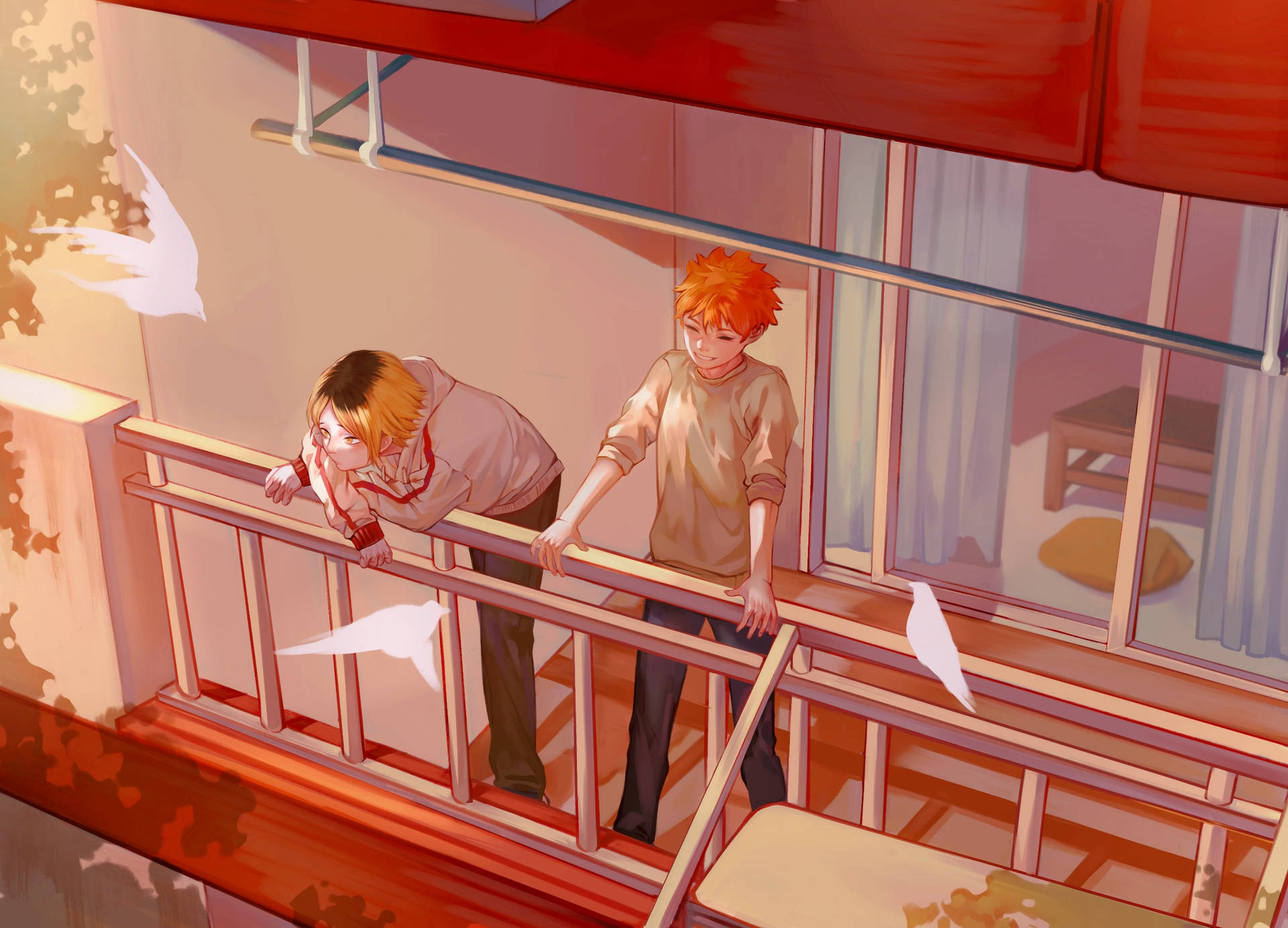 Kenma And Hinata On A Balcony Background