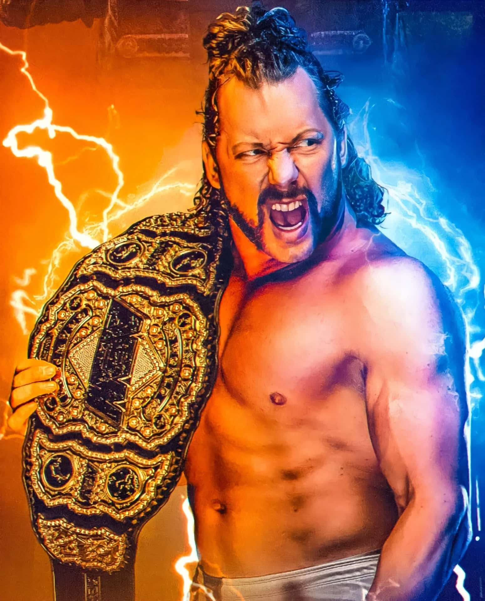 Kenny Omega Blue And Orange Lightning Background