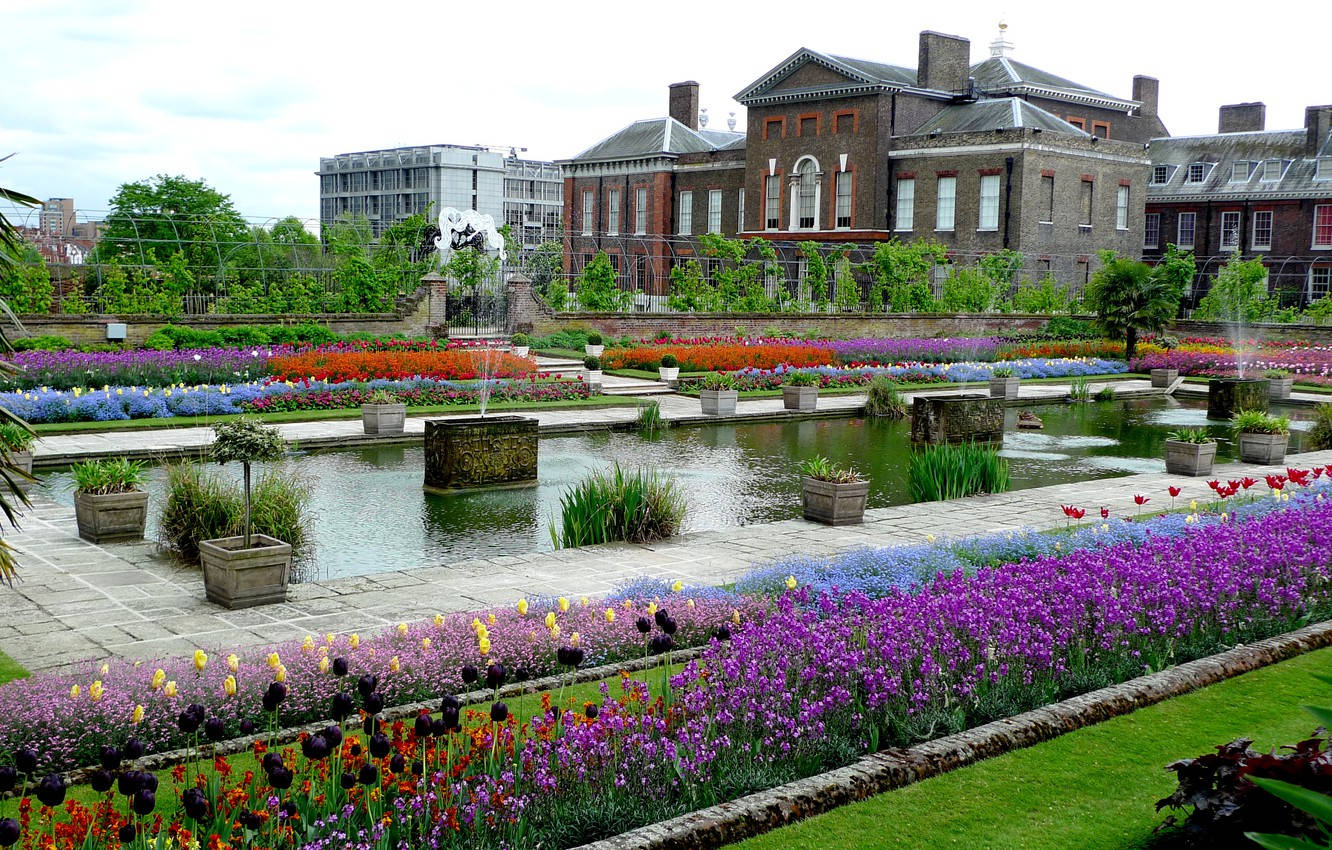 Kensington Palace Garden With Colorful Flowers Background