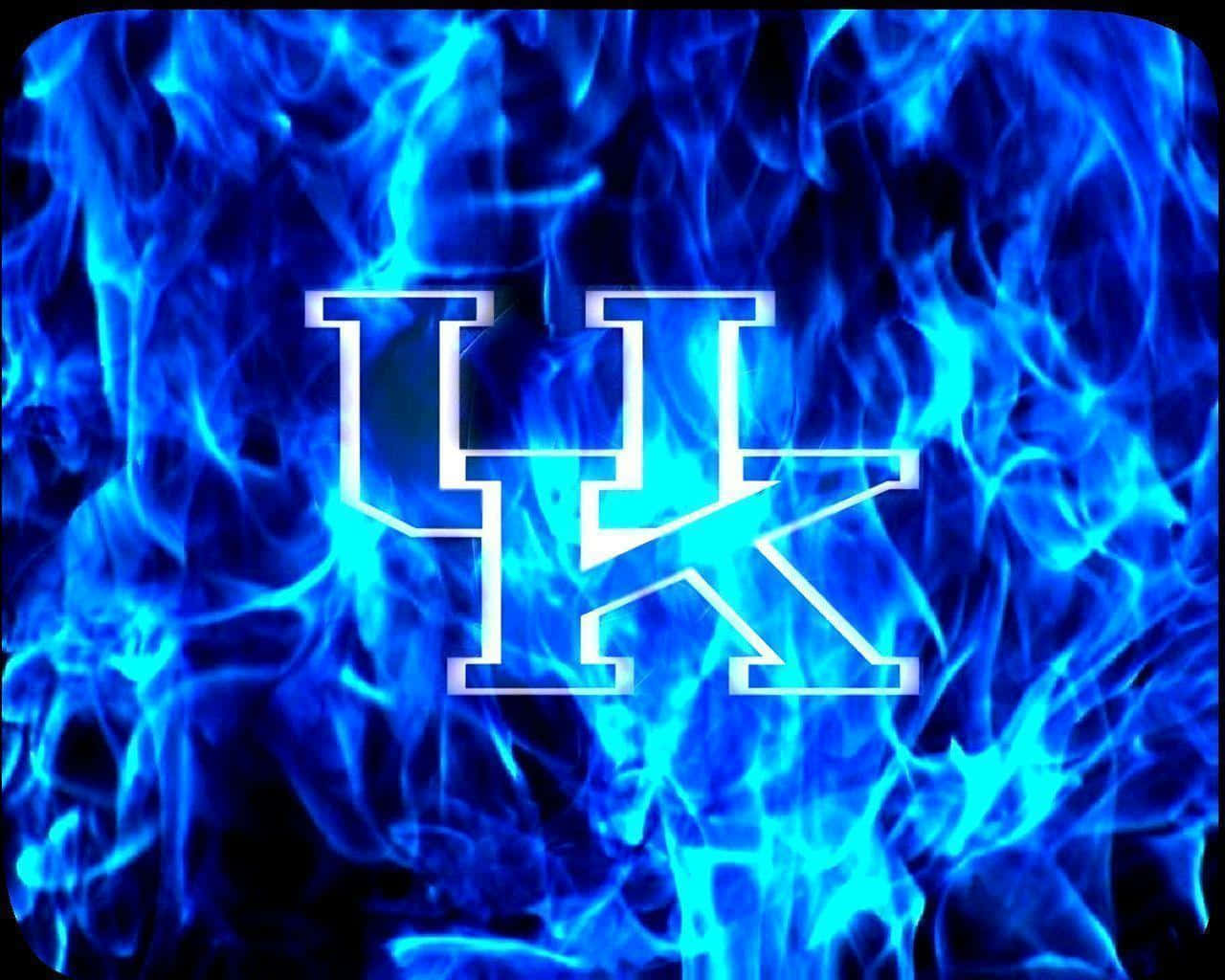 Kentucky Wildcats Logo In Blue Flames Background
