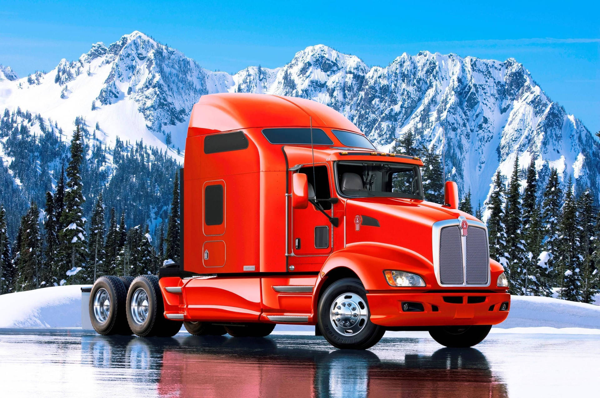 Kenworth Truck In Snowy Mountain Background