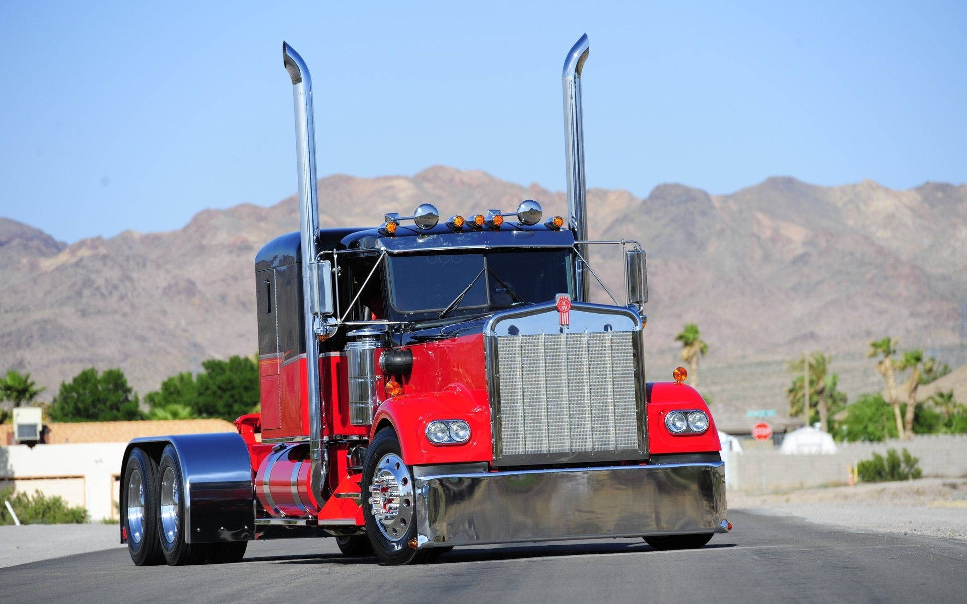 Kenworth Truck With Long Smokestacks Background