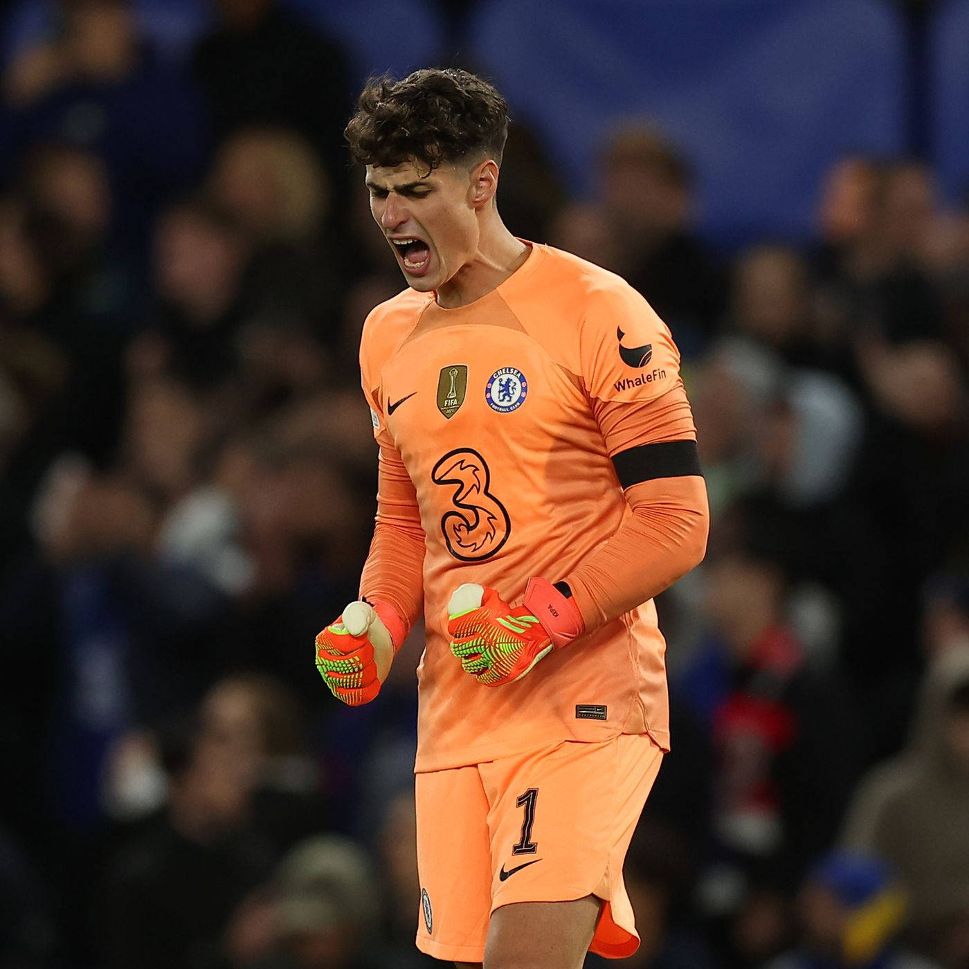 Kepa Arrizabalaga Shouting Doing Fist Pump Background