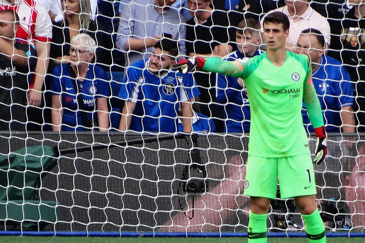 Kepa Arrizabalaga Standing Near Goal Net Background